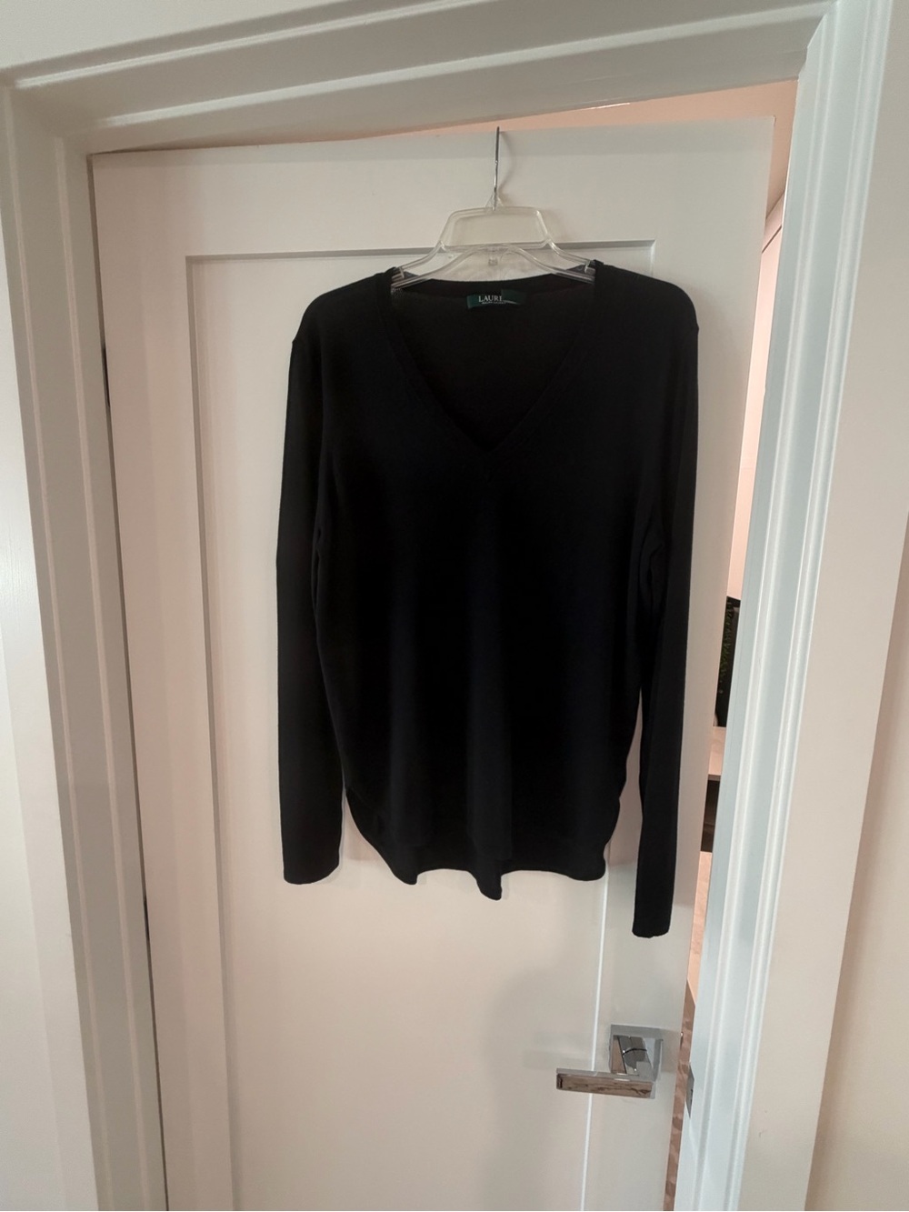 Lauren Ralph Lauren Black Silk Blend V-Neck Sweater - Size XL